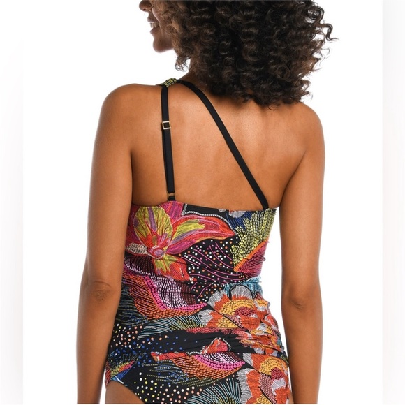 (SET) LA BLANCA SUNLIT SOIREE ONE SHOULDER KEYHOLE TANKINI + FOLDOVER BOTTOMS - Picture 4 of 8